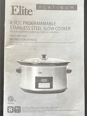 Elite Platinum 8.5QT Programmable Stainless Steel Slow Cooker (New in Box)